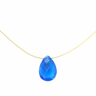 Collier/Juwelierdraht vergoldet mit Blautopas-Tropfen intensiv blau