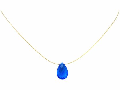 Collier/Juwelierdraht vergoldet mit Blautopas-Tropfen intensiv blau