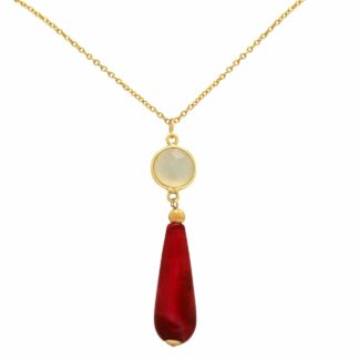 Collier 925 Silber/vergoldet mit Achaten in rot und weiß