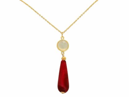 Collier 925 Silber/vergoldet mit Achaten in rot und weiß