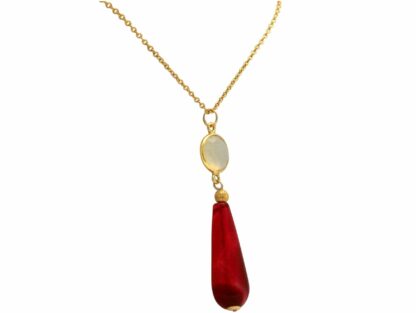 Collier 925 Silber/vergoldet mit Achaten in rot und weiß