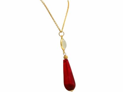 Collier 925 Silber/vergoldet mit Achaten in rot und weiß