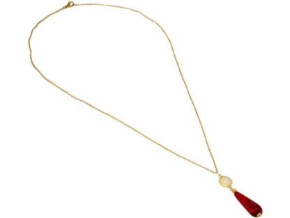 Collier 925 Silber/vergoldet mit Achaten in rot und weiß