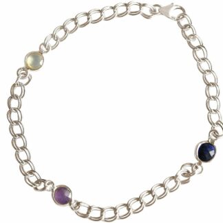 Glieder-Armband 925 Silber mit Rosenquarz, Blue Saphir und Amethyst violett