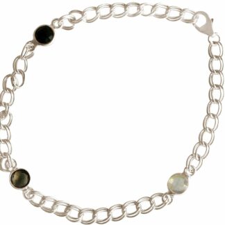 Glieder-Armband 925 Silber mit Onyx schwarz, Rauchquarz und Rosenquarz