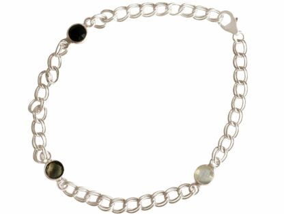 Glieder-Armband 925 Silber mit Onyx schwarz, Rauchquarz und Rosenquarz