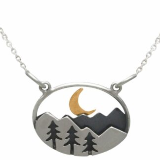 Collier "Wald, Gebirge und Mondsichel" 925 Silber/teilvergoldet