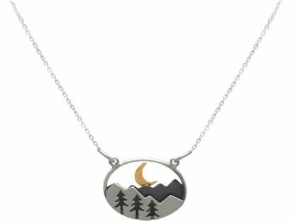 Collier "Wald, Gebirge und Mondsichel" 925 Silber/teilvergoldet