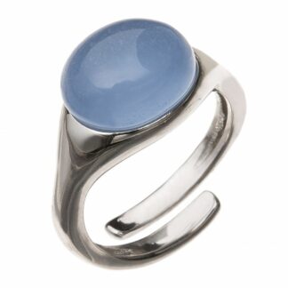 Ring 925 Silber mit Chalcedon Cabochon blau