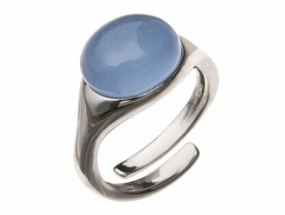 Ring 925 Silber mit Chalcedon Cabochon blau