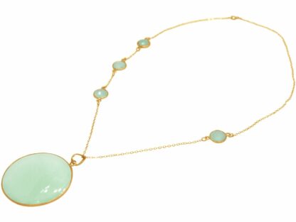 Collier 925 Silber/vergoldet mit 5 Chalcedonen meeresgrün