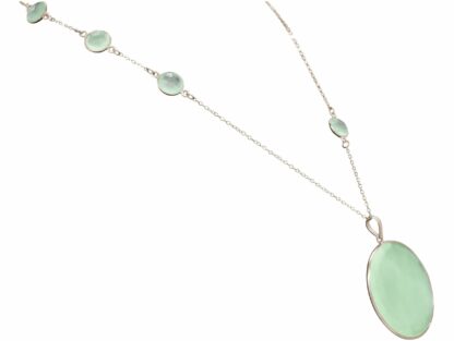 Collier 925 Silber mit 5 Chalcedonen meeresgrün