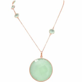 Collier 925 Silber/rosévergoldet mit 5 Chalcedonen meeresgrün