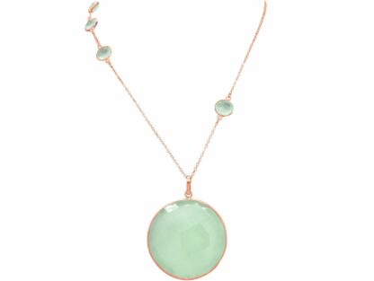 Collier 925 Silber/rosévergoldet mit 5 Chalcedonen meeresgrün