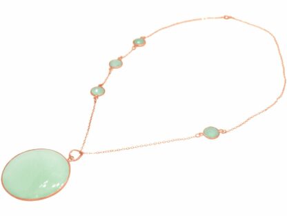 Collier 925 Silber/rosévergoldet mit 5 Chalcedonen meeresgrün