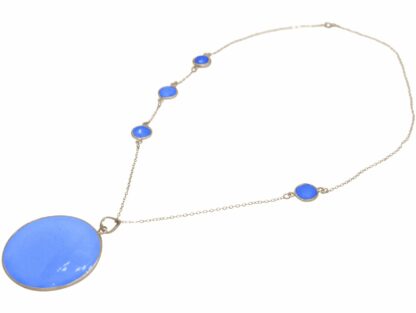 Collier 925 Silber mit 5 Chalcedonen aquablau