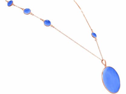 Collier 925 Silber/rosévergoldet mit 5 Chalcedonen aquablau