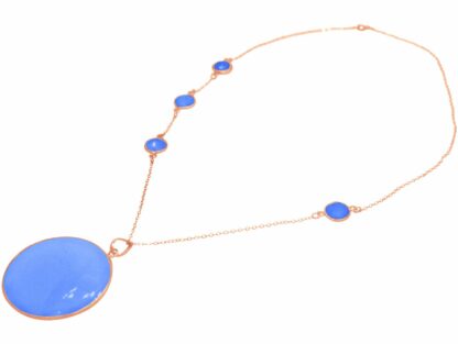 Collier 925 Silber/rosévergoldet mit 5 Chalcedonen aquablau