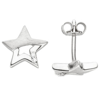 Kinder Ohrstecker "Stern" 925 Silber/teilmattiert mit 4 Zirkonia weiß