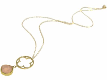 Collier 925 Silber/vergoldet mit kreativem Anhänger und Druzy Rosé Tropfen