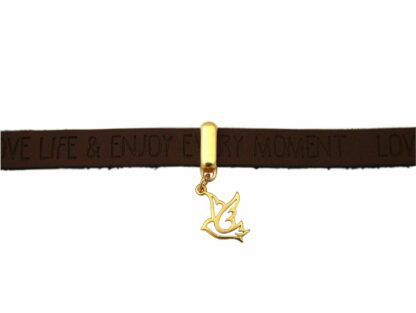 Kunstleder-Armband dunkel braun mit “Vogel” 925 Silber/vergoldet
