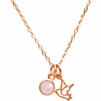 Collier "Vogel" 925 Silber/rosévergoldet mit Rosenquarz