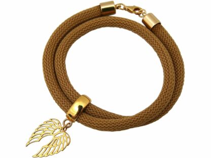 Wickelarmband braun mit “Flügel” 925 Silber/vergoldet