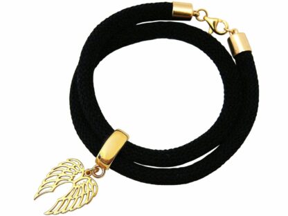 Wickelarmband schwarz mit "Flügel" 925 Silber/vergoldet