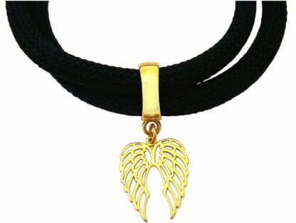 Wickelarmband schwarz mit "Flügel" 925 Silber/vergoldet