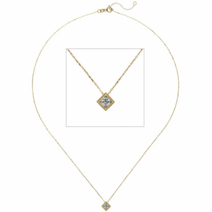 Collier 333 Gelbgold mit Zirkonia weiß rautenförmig