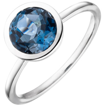 Ring 585 Weißgold mit Blautopas London Blue rund