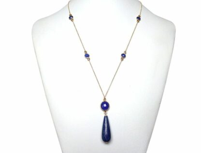 Collier vergoldet mit 5 Blue Saphiren und Lapis Lazuli Tropfen