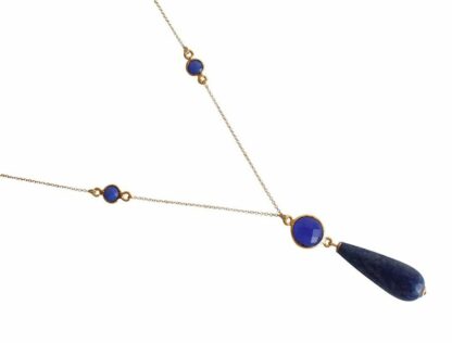 Collier vergoldet mit 5 Blue Saphiren und Lapis Lazuli Tropfen