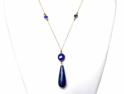 Collier vergoldet mit 5 Blue Saphiren und Lapis Lazuli Tropfen