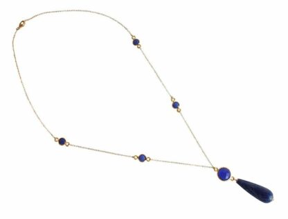 Collier vergoldet mit 5 Blue Saphiren und Lapis Lazuli Tropfen