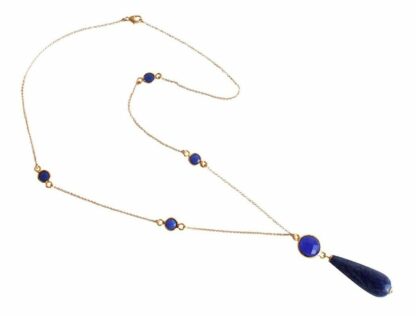 Collier vergoldet mit 5 Blue Saphiren und Lapis Lazuli Tropfen
