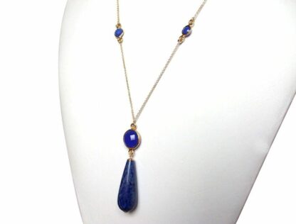 Collier vergoldet mit 5 Blue Saphiren und Lapis Lazuli Tropfen