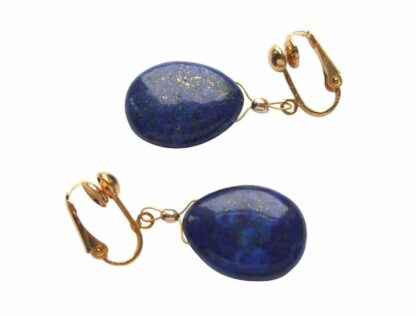 Ohrclips vergoldet mit 2 Lapis Lazuli Tropfen