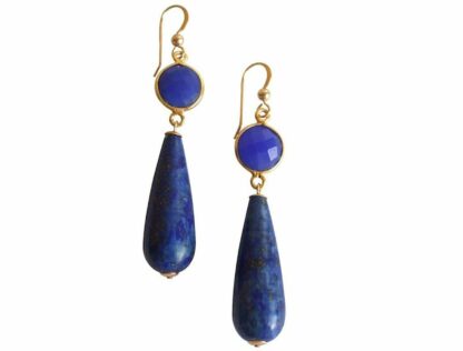 Ohrhaken vergoldet mit 2 Blue Saphiren und 2 Lapis Lazuli Tropfen