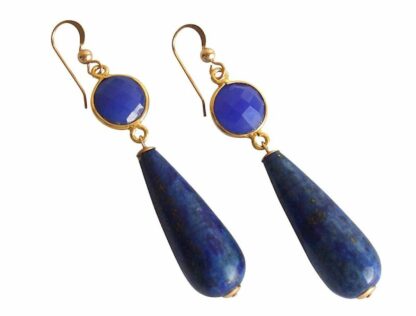 Ohrhaken vergoldet mit 2 Blue Saphiren und 2 Lapis Lazuli Tropfen