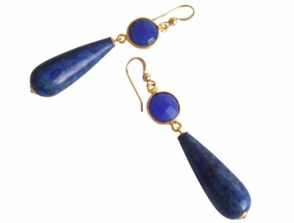 Ohrhaken vergoldet mit 2 Blue Saphiren und 2 Lapis Lazuli Tropfen