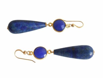 Ohrhaken vergoldet mit 2 Blue Saphiren und 2 Lapis Lazuli Tropfen