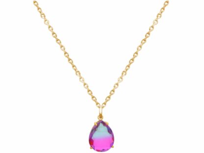 Collier 925 Silber/vergoldet mit Turmalin-Tropfen hellblau-rosa