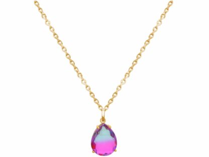 Collier 925 Silber/vergoldet mit Turmalin-Tropfen hellblau-rosa