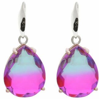Ohrhaken 925 Silber mit 2 Turmalin-Tropfen hellblau-rosa