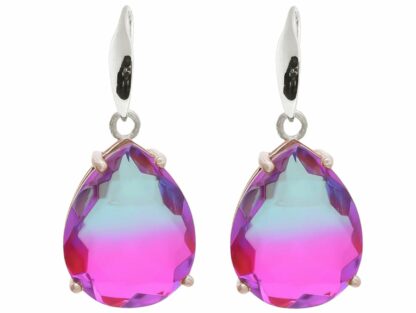 Ohrhaken 925 Silber mit 2 Turmalin-Tropfen hellblau-rosa
