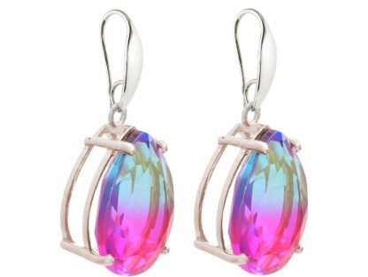 Ohrhaken 925 Silber mit 2 Turmalin-Tropfen hellblau-rosa