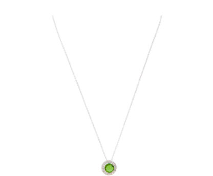 Collier 925 Silber mit Peridot und weißen Schmucksteinen rund