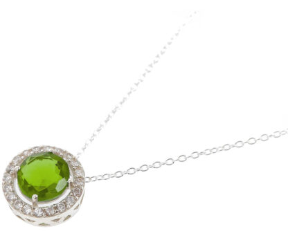 Collier 925 Silber mit Peridot und weißen Schmucksteinen rund