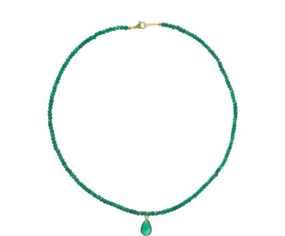 Collier 925 Silber/vergoldet mit Smaragden und einem Smaragd-Tropfen